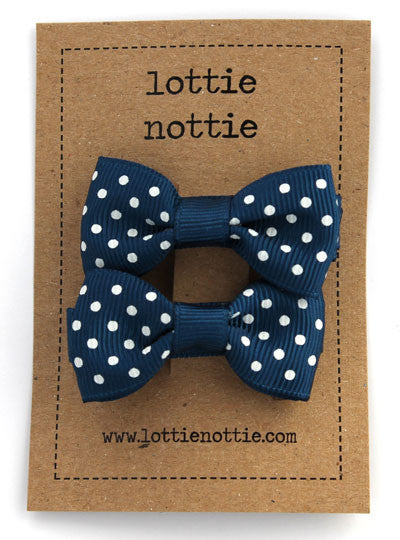 Lottie Nottie Swiss Dot Bows hair Clips- Navy