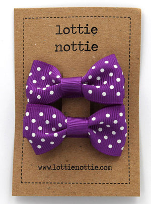 Lottie Nottie Swiss Dot Bows hair Clips- Purple
