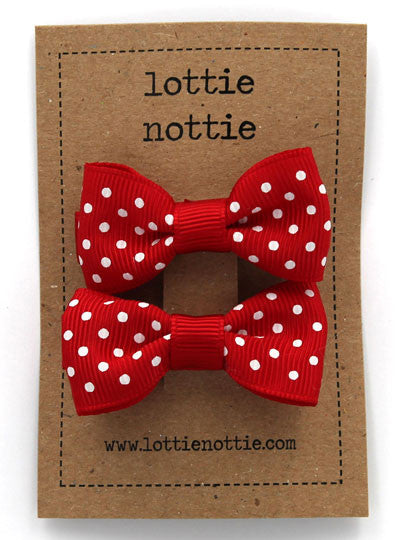 Lottie Nottie Swiss Dot Bows Hair Clips- Red