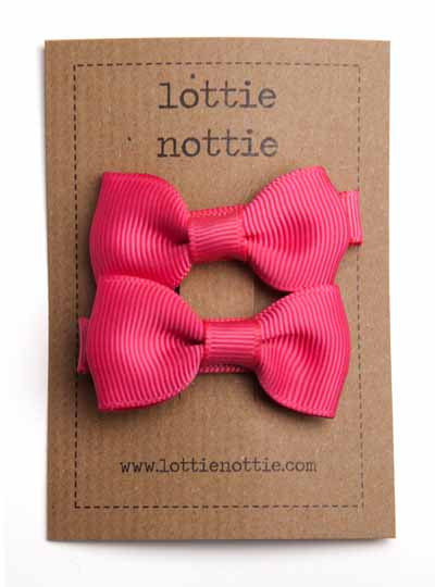Lottie Nottie Solid Bow Hair Clips- Bright Pink