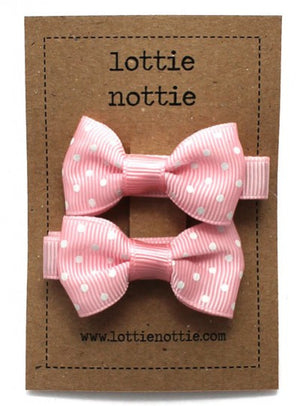 Lottie Nottie Swiss Dot Pink Bow Hairclips