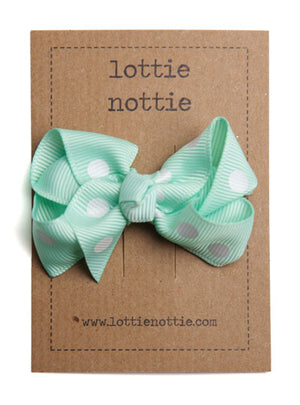 Lottie Nottie Twisted Bow Hair Clip, Mint Green Polka Dots