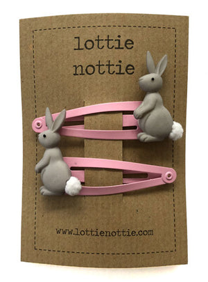 Lottie Nottie Bunnies on Pink Hair Clips