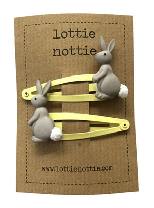 Lottie Nottie Bunnies on Yellow Hair Clips
