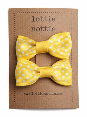 Lottie Nottie Swiss Dot Bows Hair Clips- Bright Yellow