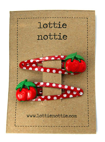 Lottie Nottie Cherry on Red Spotty Hair clips