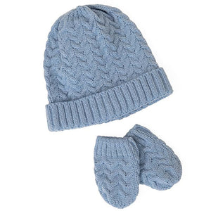 Baby Knitted Ski Hat with Mittens Set,Blue