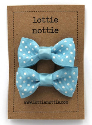 Lottie Nottie Pale Blue Swiss Dot Bows Hair Clips