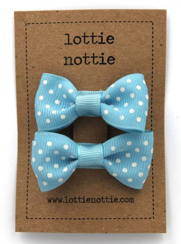 Lottie Nottie Swiss Dot Bows hair Clips- Pale Blue