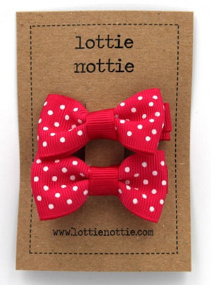 Lottie Nottie Hot Pink Swiss Dot Bows hair Clips