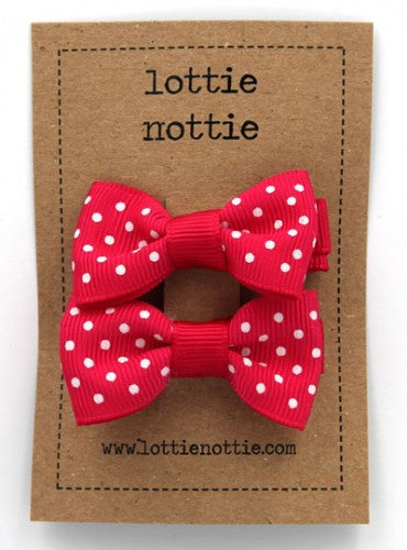 Lottie Nottie Swiss Dot Bows hair Clips- Bright Pink