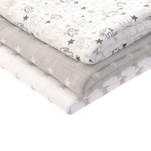 Ziggle Muslin Squares 3 Pack Grey and White