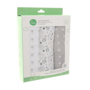 Ziggle Muslin Squares 3 Pack Grey and White