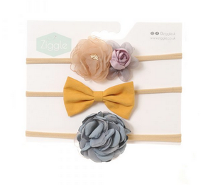 Ziggle Hairbow Set Grey and Mustard Roses
